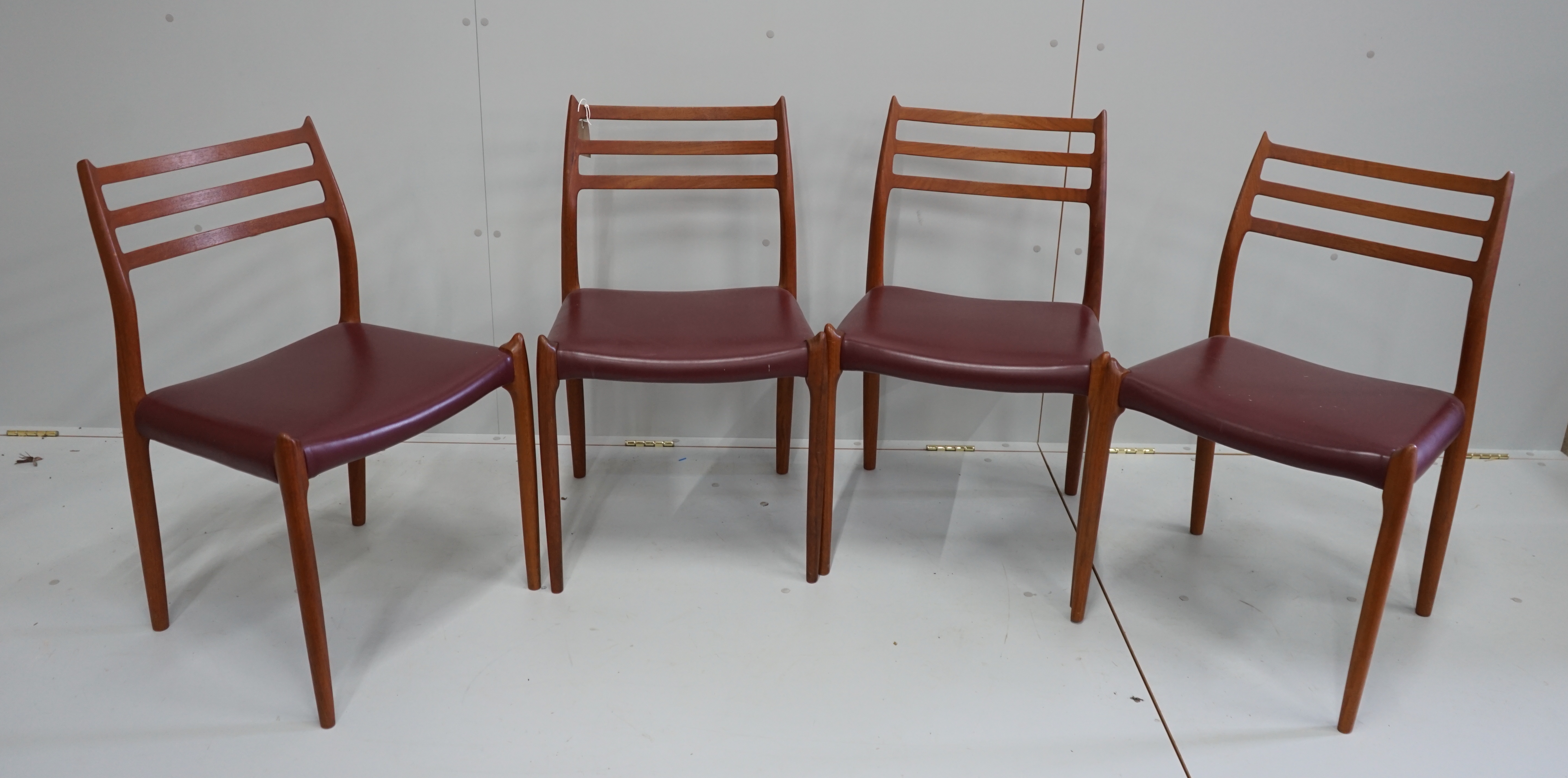 Niels Otto Moller for J.L Mollers a set of eight model 78 Danish teak dining chairs circa 2012, width 49cm, depth 43cm, height 81cm all with 50 year anniversary and manufacturer marks to seat rails